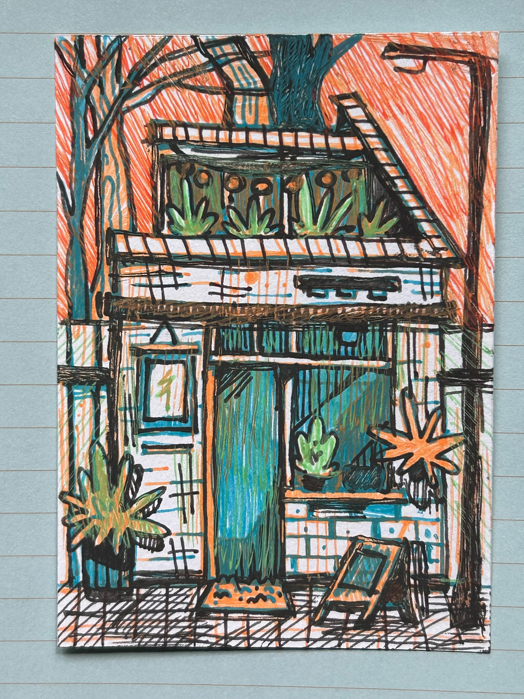 Coffee and Plant Shop | ACEO Miniature Art, original art