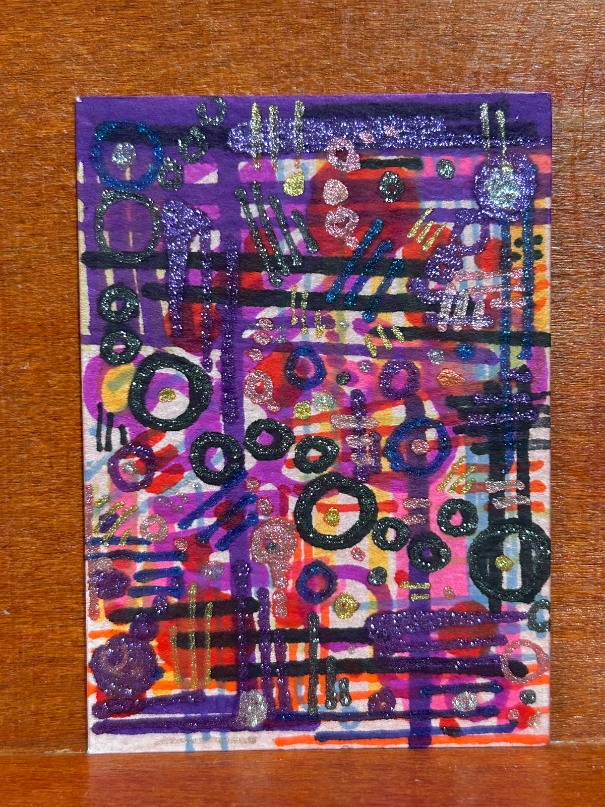 Overwhelmed Abstract Maximalism Original ACEO Art Card, 2.5" x 3.5" Miniature Art