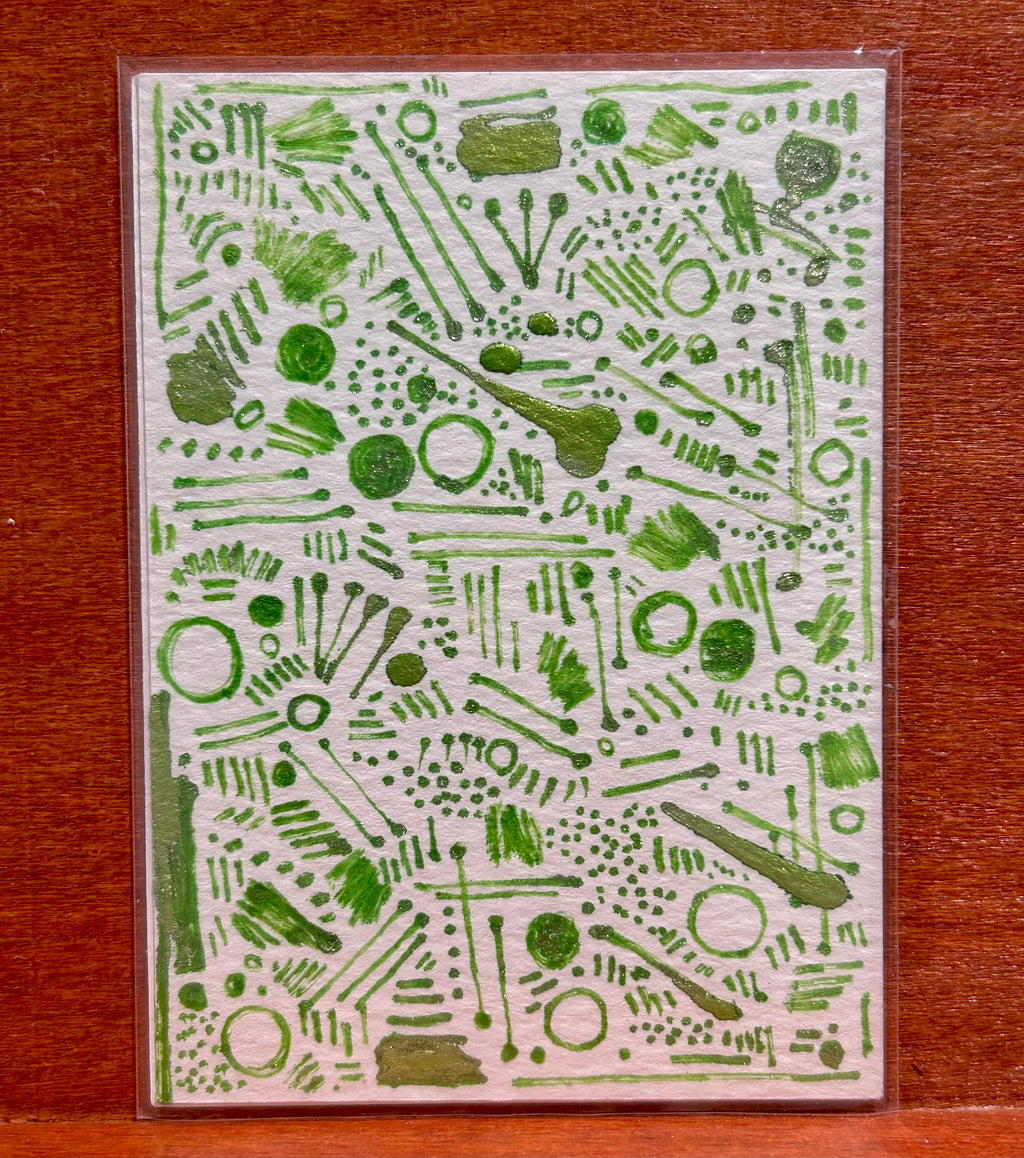 Autumn Green Abstract Maximalism Original ACEO Art Card, 2.5" x 3.5" Miniature Art