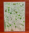Autumn Green Abstract Maximalism Original ACEO Art Card, 2.5" x 3.5" Miniature Art