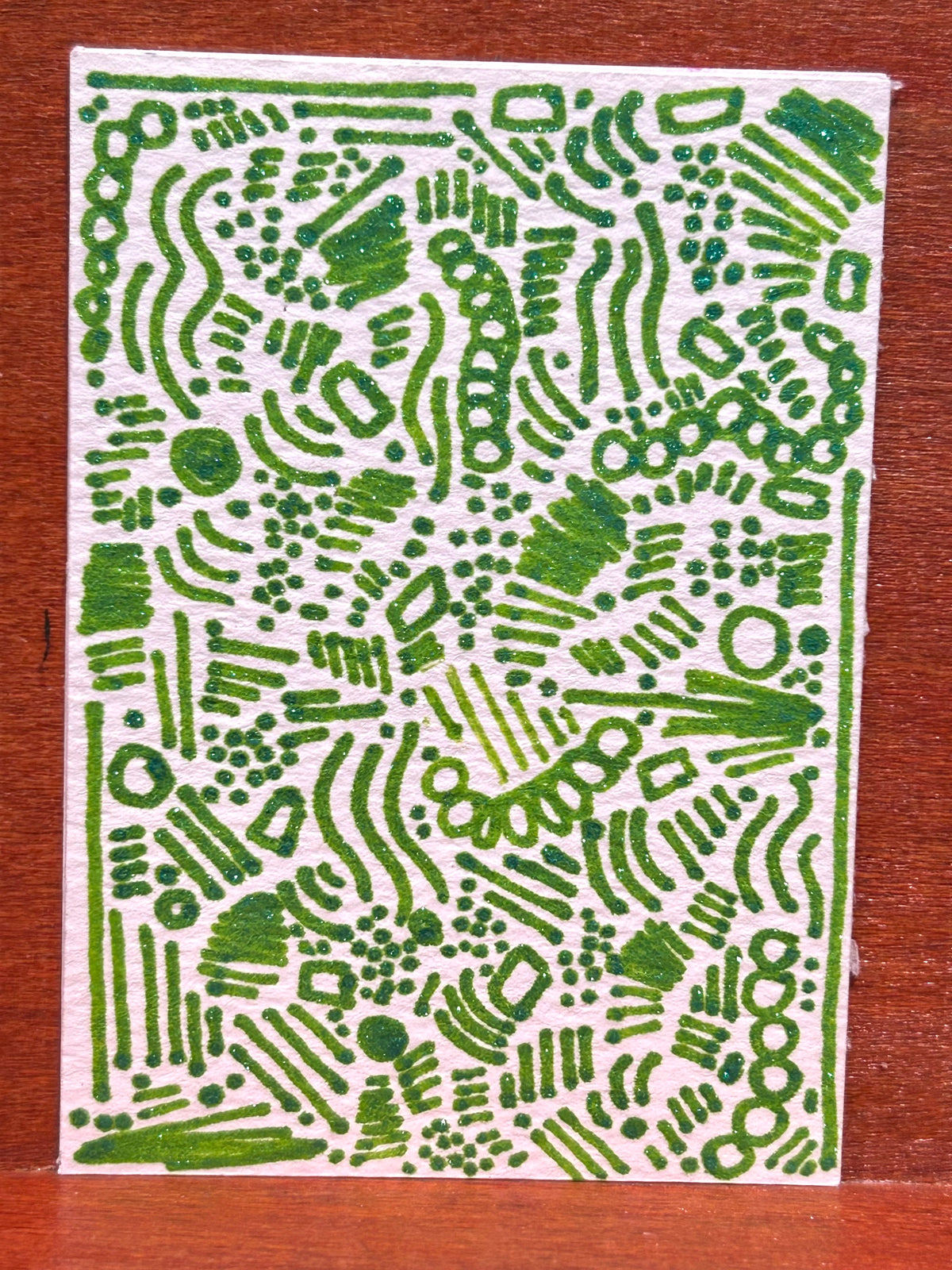 Summer Green Abstract Maximalism Original ACEO Art Card, 2.5" x 3.5" Miniature Art