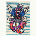 Drawing of a bunny e-girl with wings flipping the bird