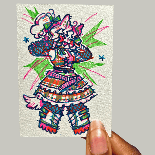 Pen art of a bubbly emo-scene dog girl