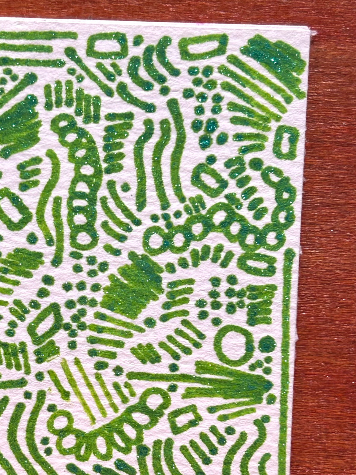 Summer Green Abstract Maximalism Original ACEO Art Card, 2.5" x 3.5" Miniature Art