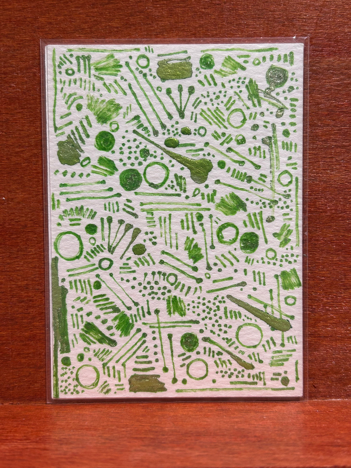 Autumn Green Abstract Maximalism Original ACEO Art Card, 2.5" x 3.5" Miniature Art