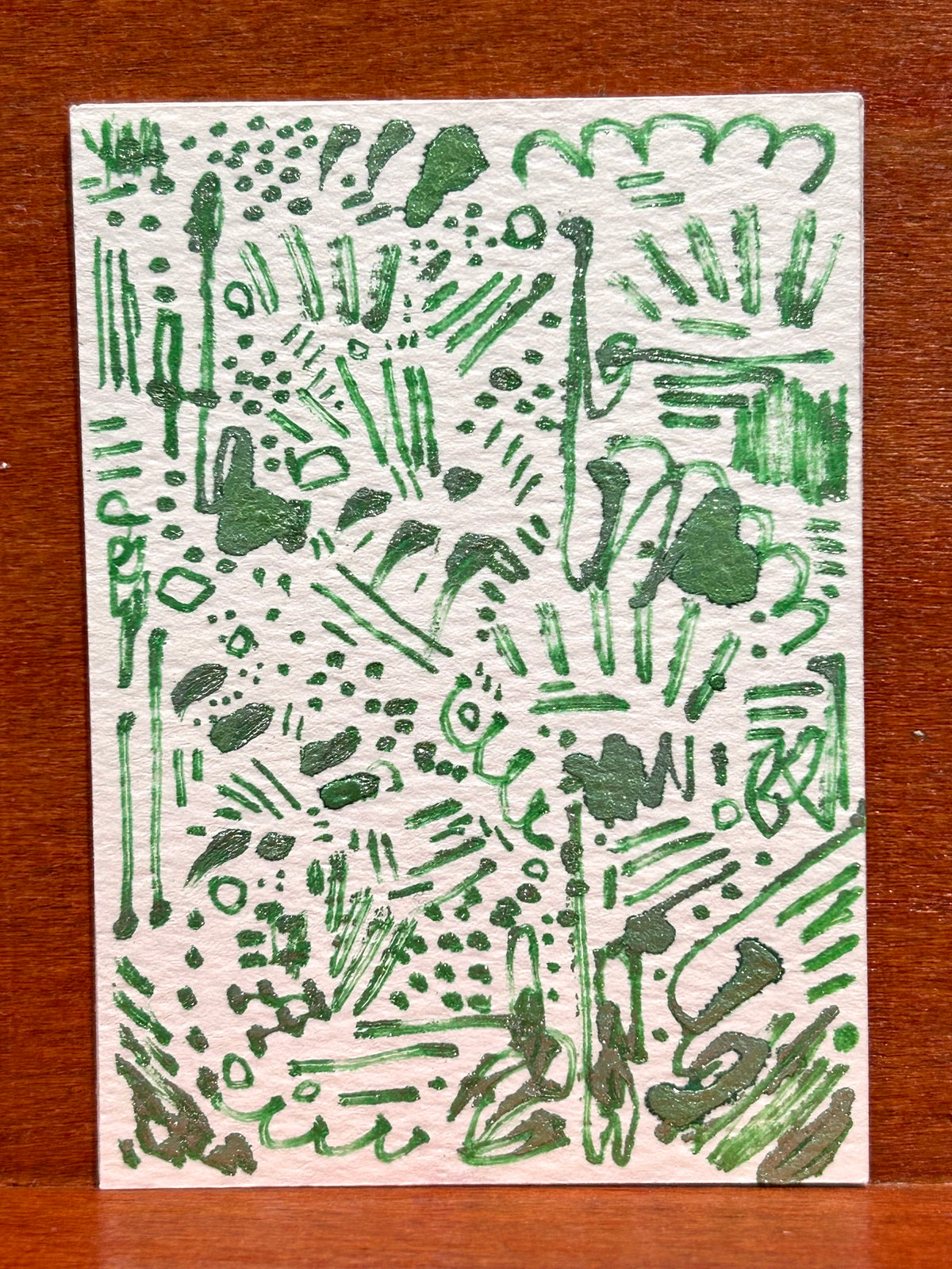 Winter Green Abstract Maximalism Original ACEO Art Card, 2.5" x 3.5" Miniature Art