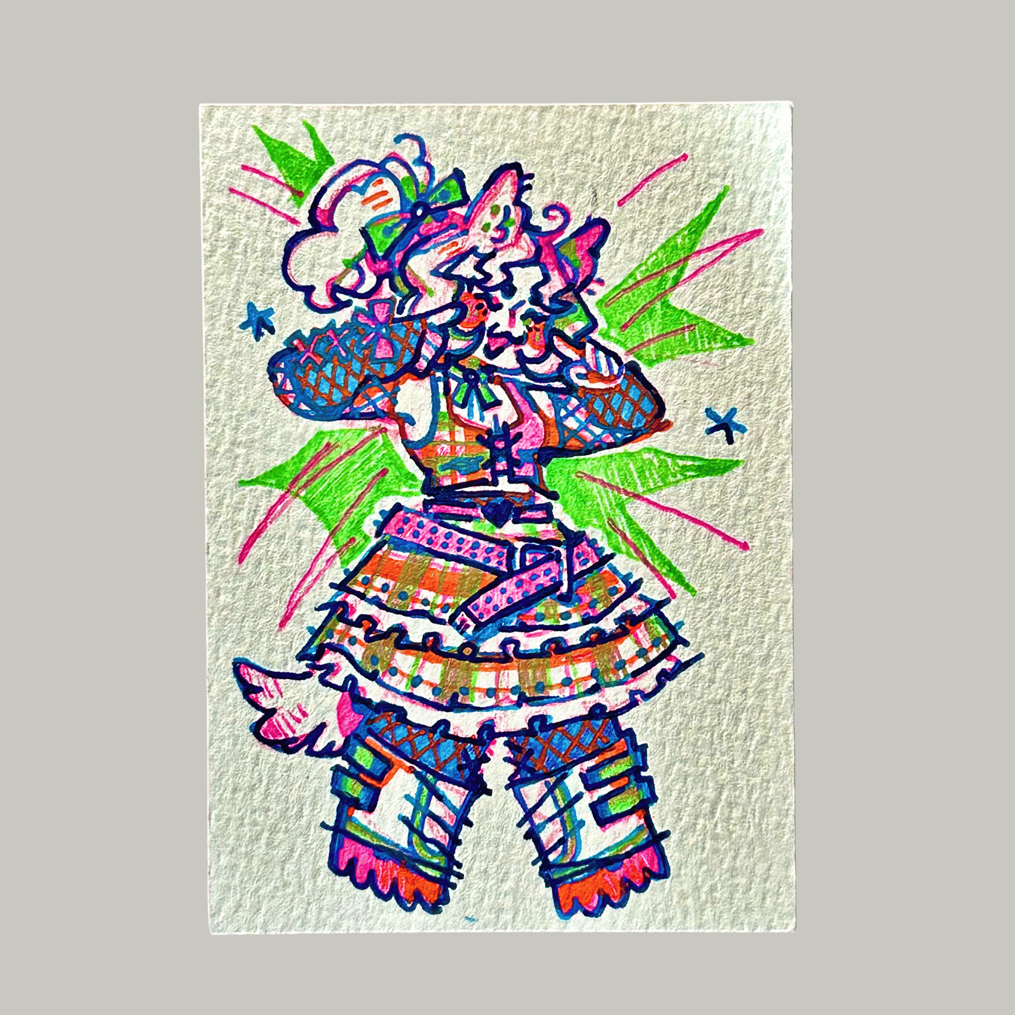 ACEO original art, Emo Scene Dog Girl