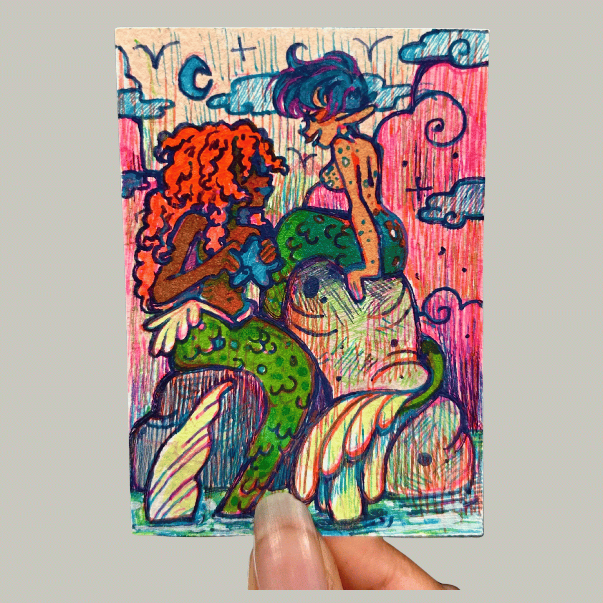 ACEO original art, Mermaids at Sea