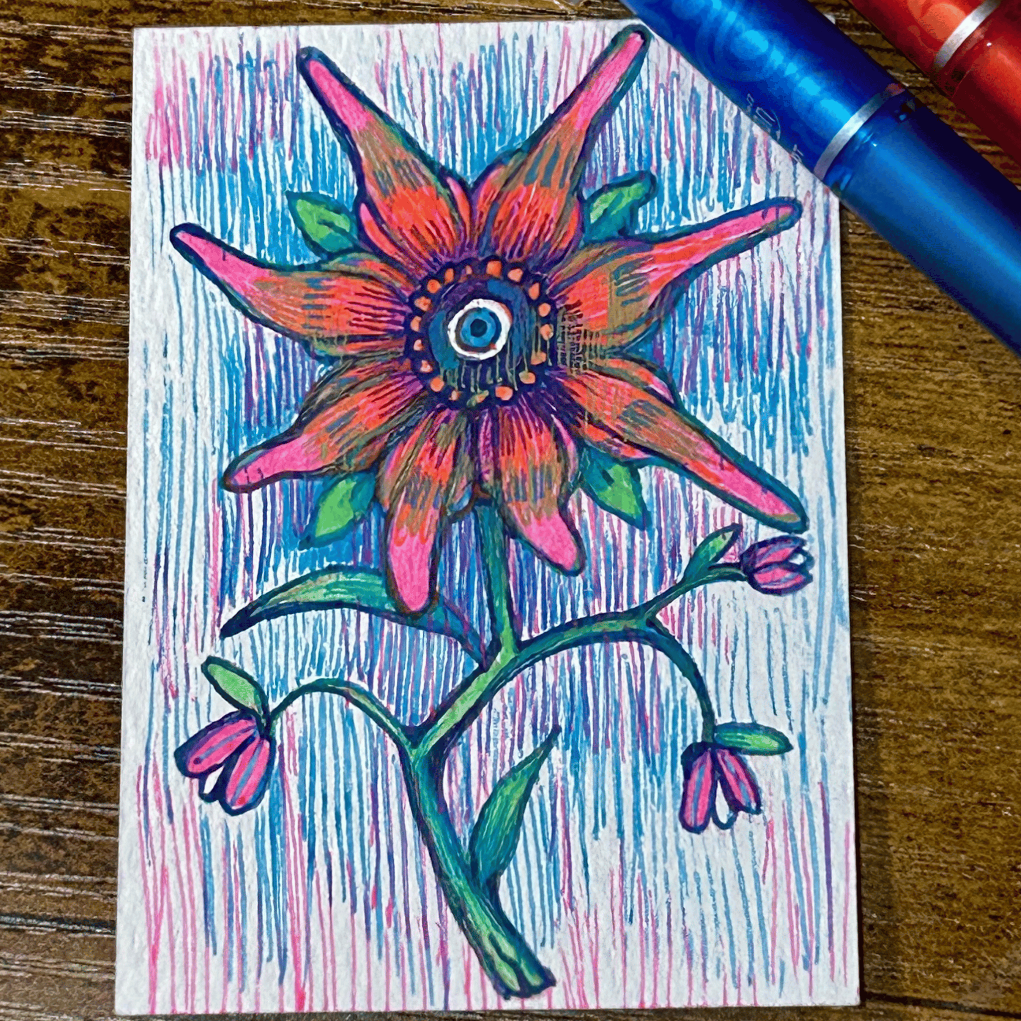 ACEO Miniature Art, original art, Eye Flower