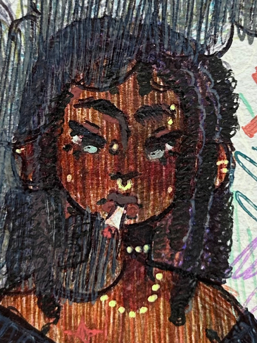Macro view of Don't Perceive Me original artwork highlighting the bold handwritten text and the dense dark grey pencil scribble cloud texture on paper by Canvas of Sug