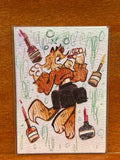  Full view of the original mixed media illustration titled Floating featuring a fantasy character in an orange sweater surrounded by floating glowing ink bottles by Canvas of Sug.
