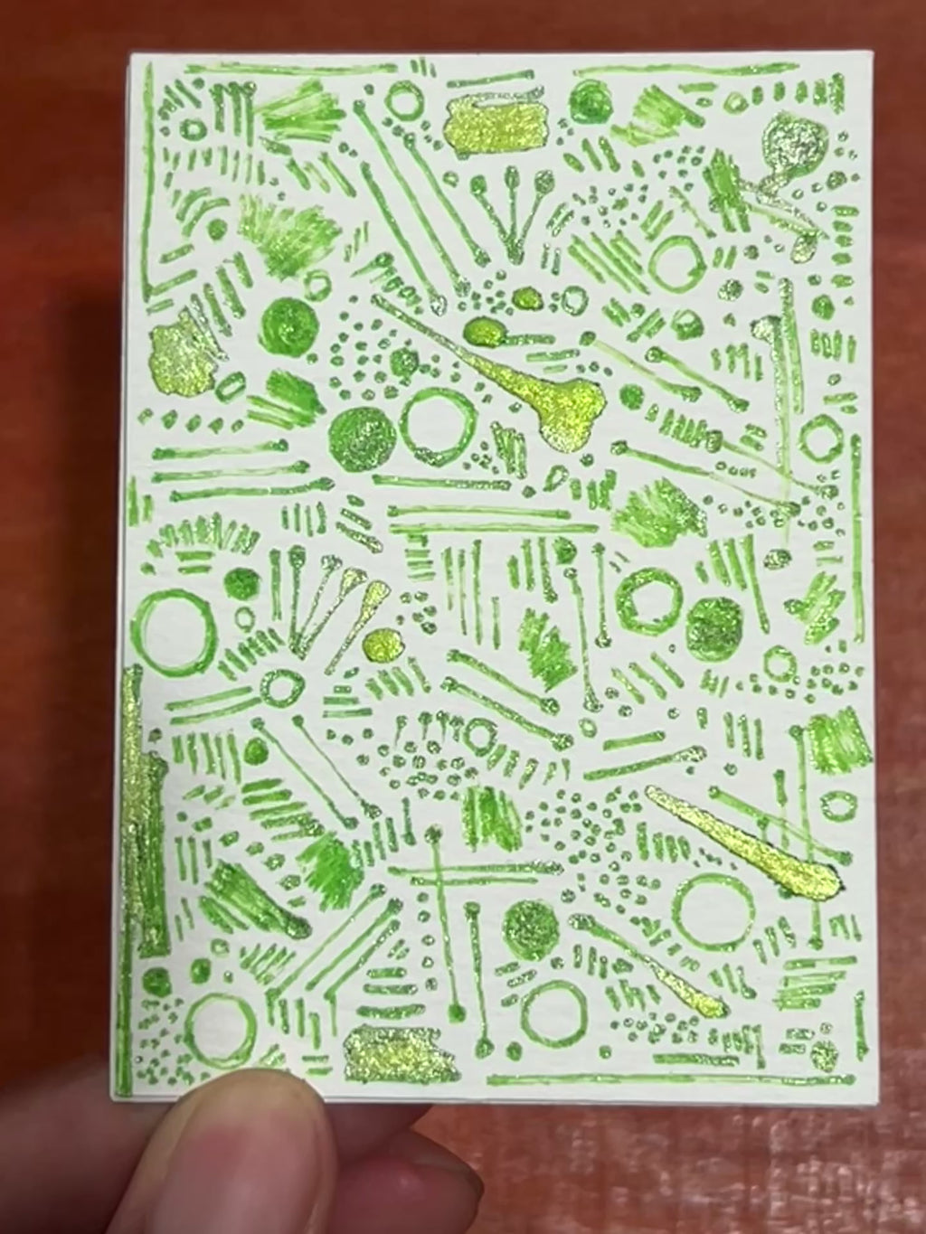 Autumn Green Abstract Maximalism Original ACEO Art Card, 2.5" x 3.5" Miniature Art