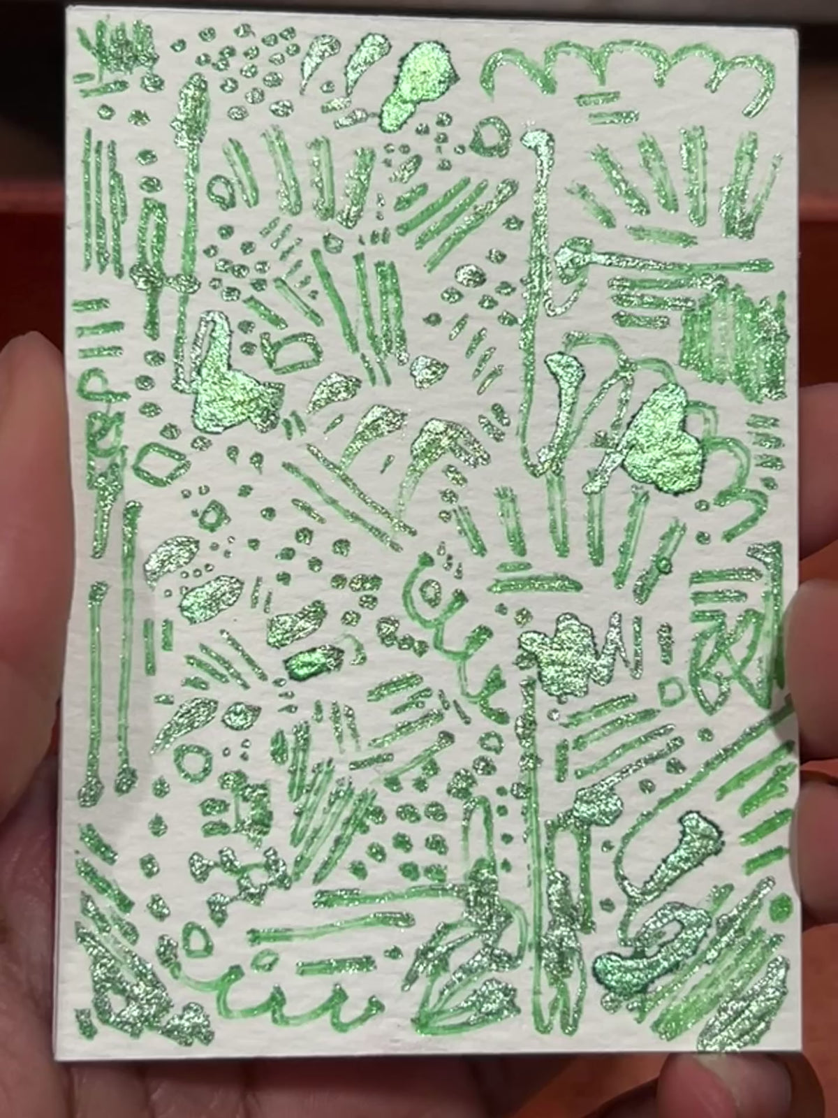 Winter Green Abstract Maximalism Original ACEO Art Card, 2.5" x 3.5" Miniature Art