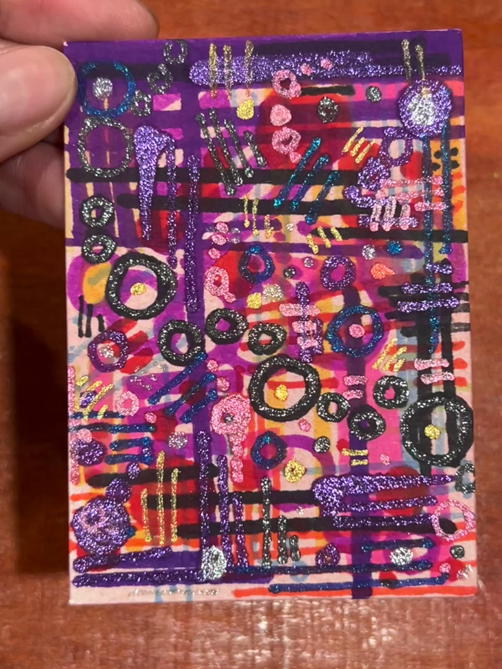 Overwhelmed Abstract Maximalism Original ACEO Art Card, 2.5" x 3.5" Miniature Art
